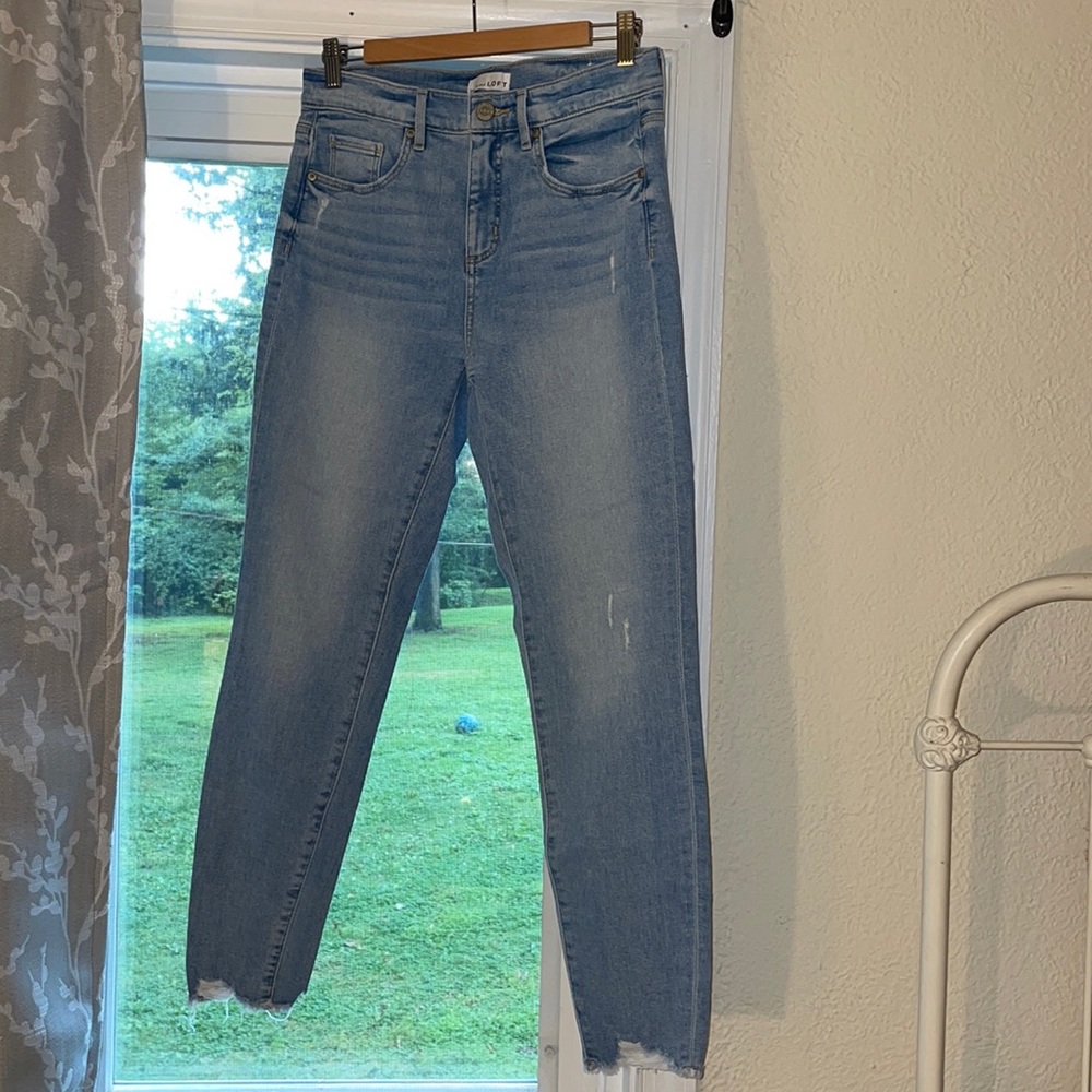 LOFT Distressed Hem Skinny Jeans